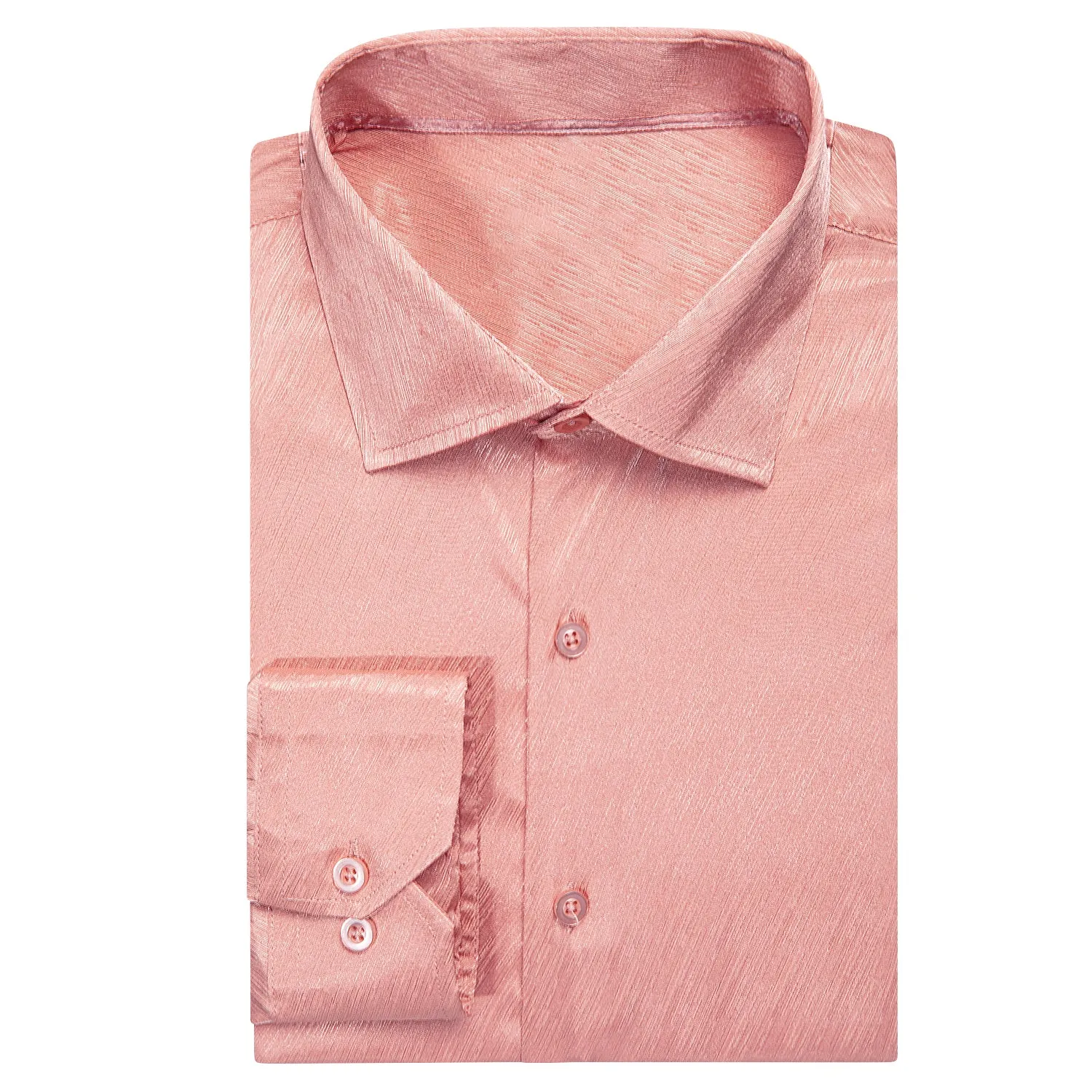 Coral Pink Solid Silk Men's Long Sleeve Shirt