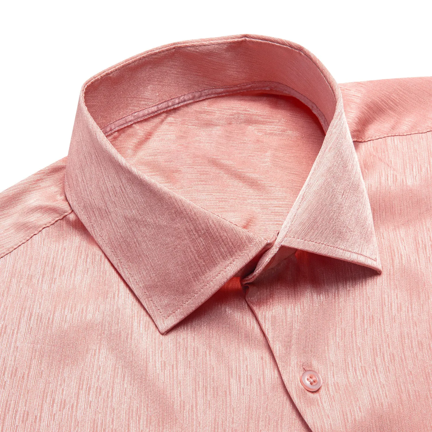 Coral Pink Solid Silk Men's Long Sleeve Shirt