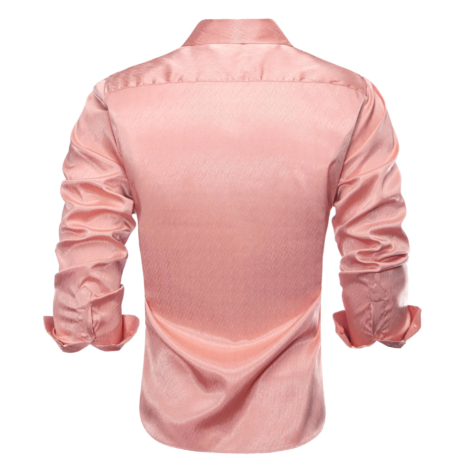 Coral Pink Solid Silk Men's Long Sleeve Shirt