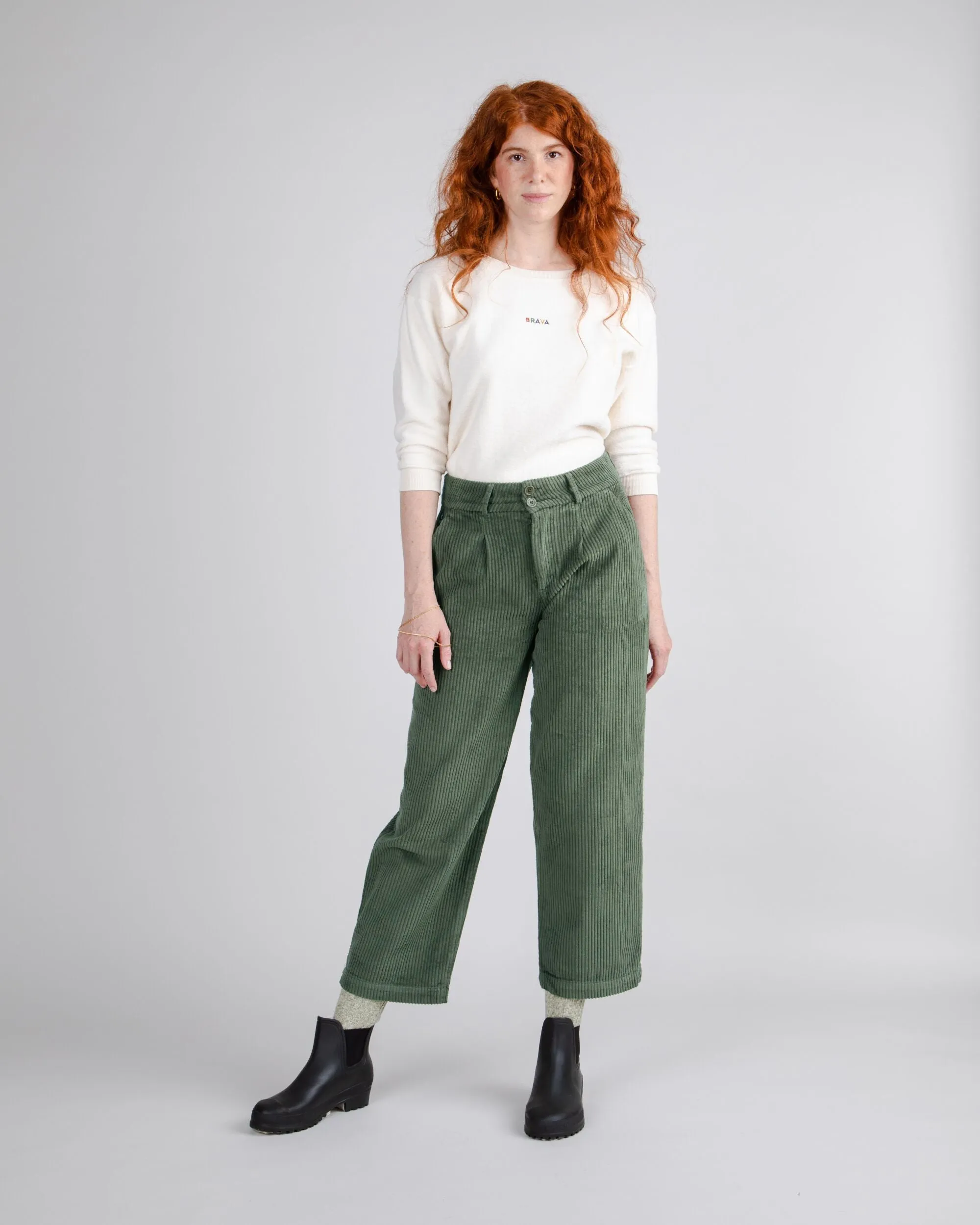 Corduroy Pleated Pants Stone Green