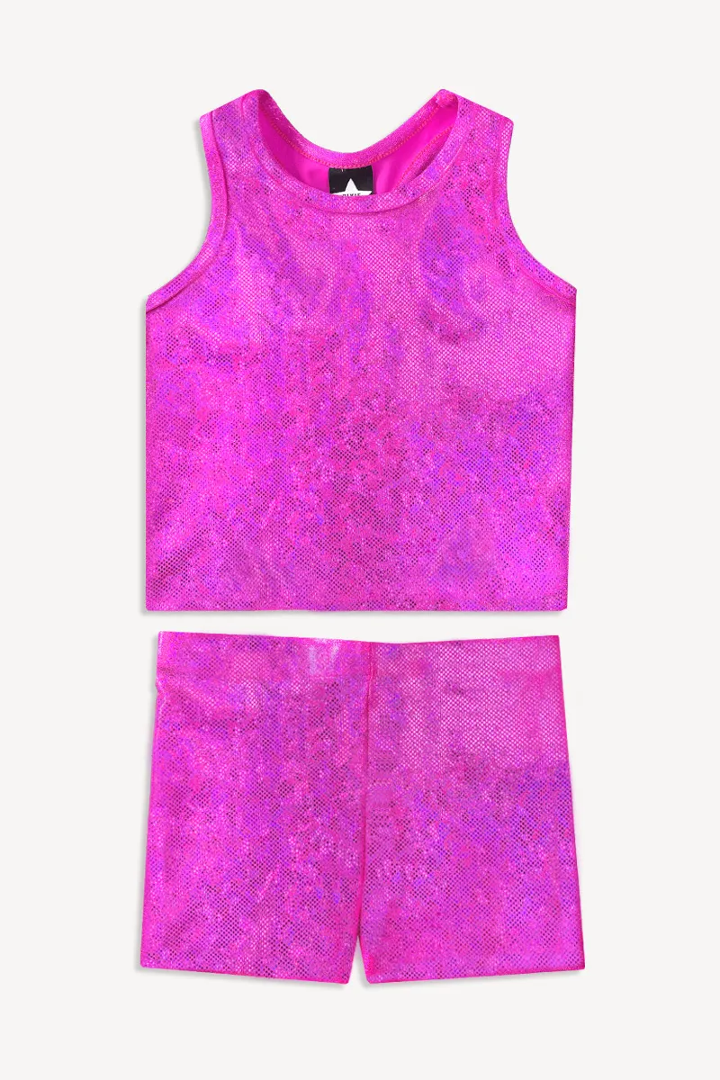 Cropped Racerback Tank & Tumble Short - Hot Pink Glitter