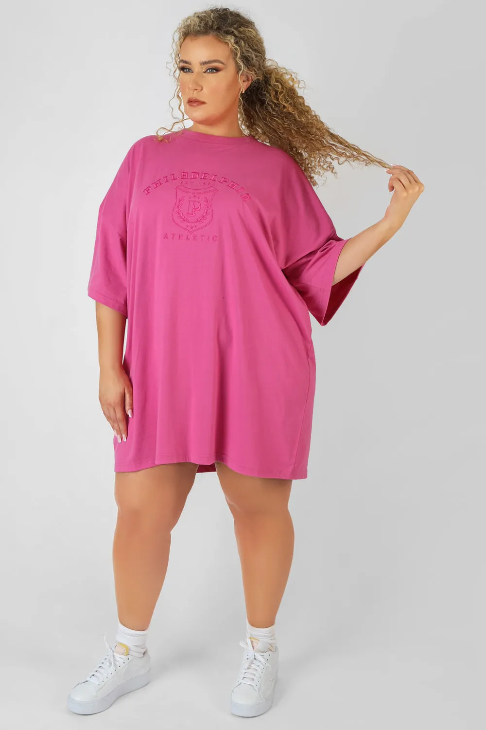 Curve Philadelphia Embroidered T Shirt Dress Magenta