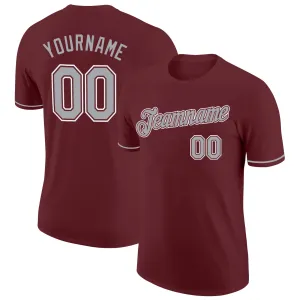 Custom Burgundy Gray-White Performance T-Shirt