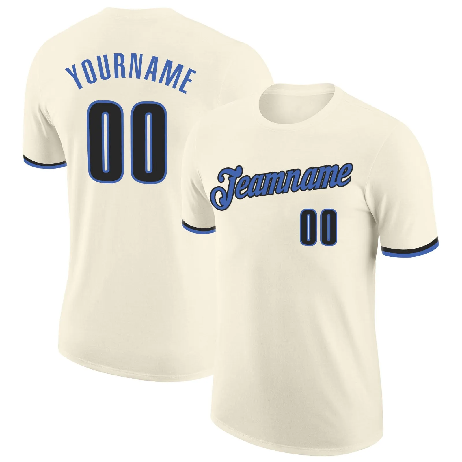 Custom Cream Blue-Black Performance T-Shirt