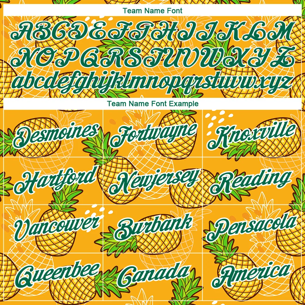 Custom Gold Kelly Green-White 3D Pattern Design Tropical Pineapple Performance T-Shirt