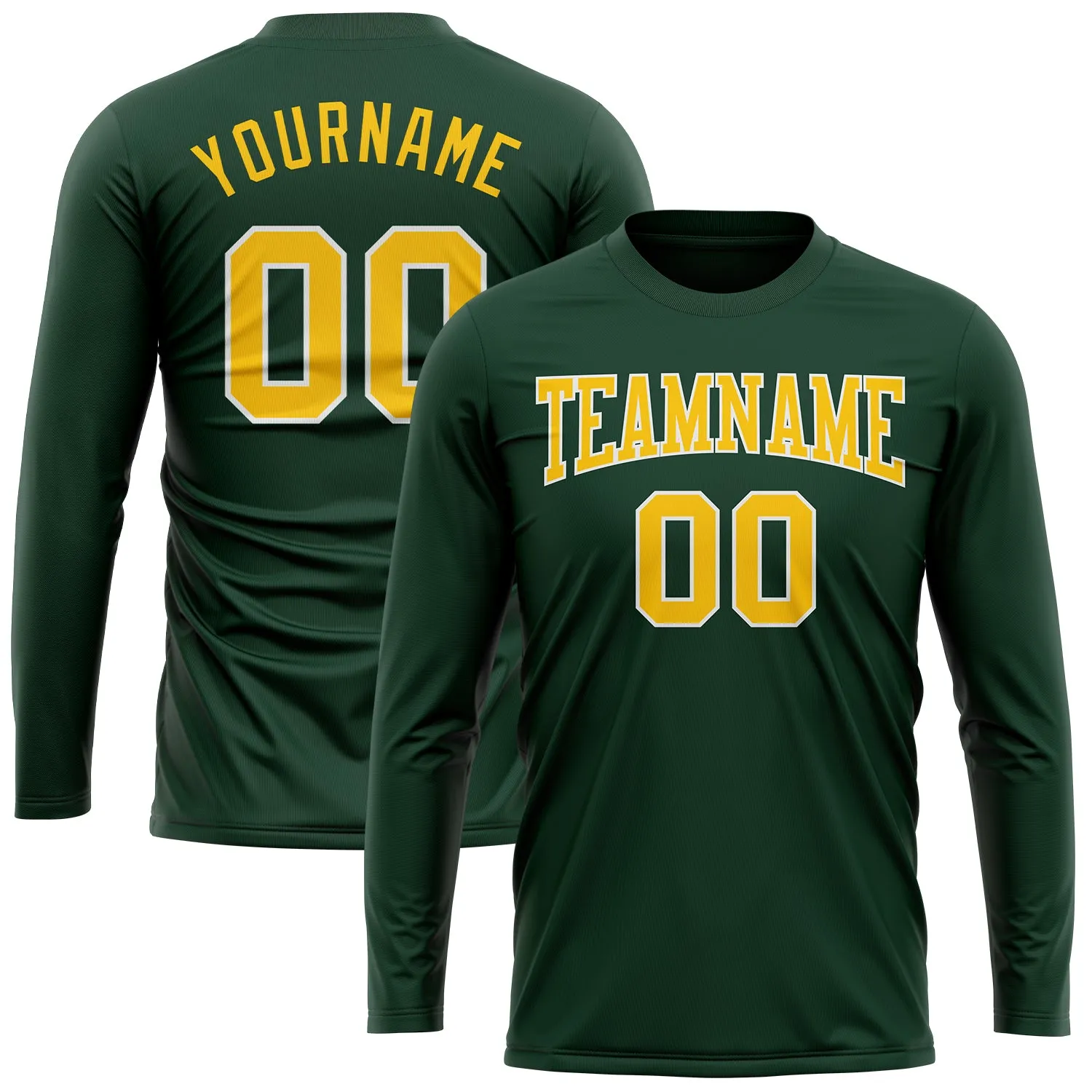 Custom Green Gold-White Long Sleeve Performance T-Shirt