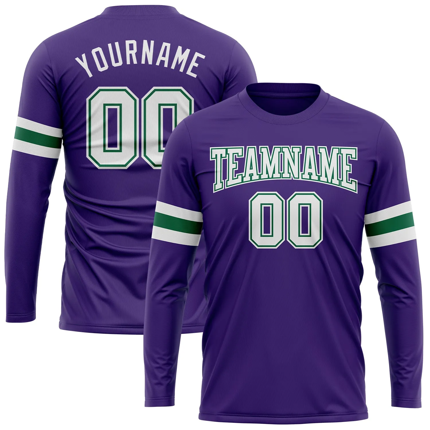 Custom Purple White-Kelly Green Long Sleeve Performance T-Shirt