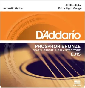 D'Addario EJ15 Phosphor Bronze Acoustic Guitar Strings - .010-.047 Extra Light