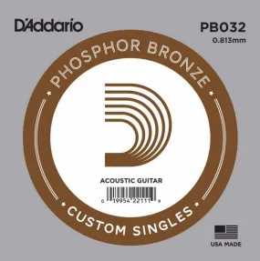 D'Addario PB032 Phosphor Bronze Wound Acoustic Guitar Single String, .032