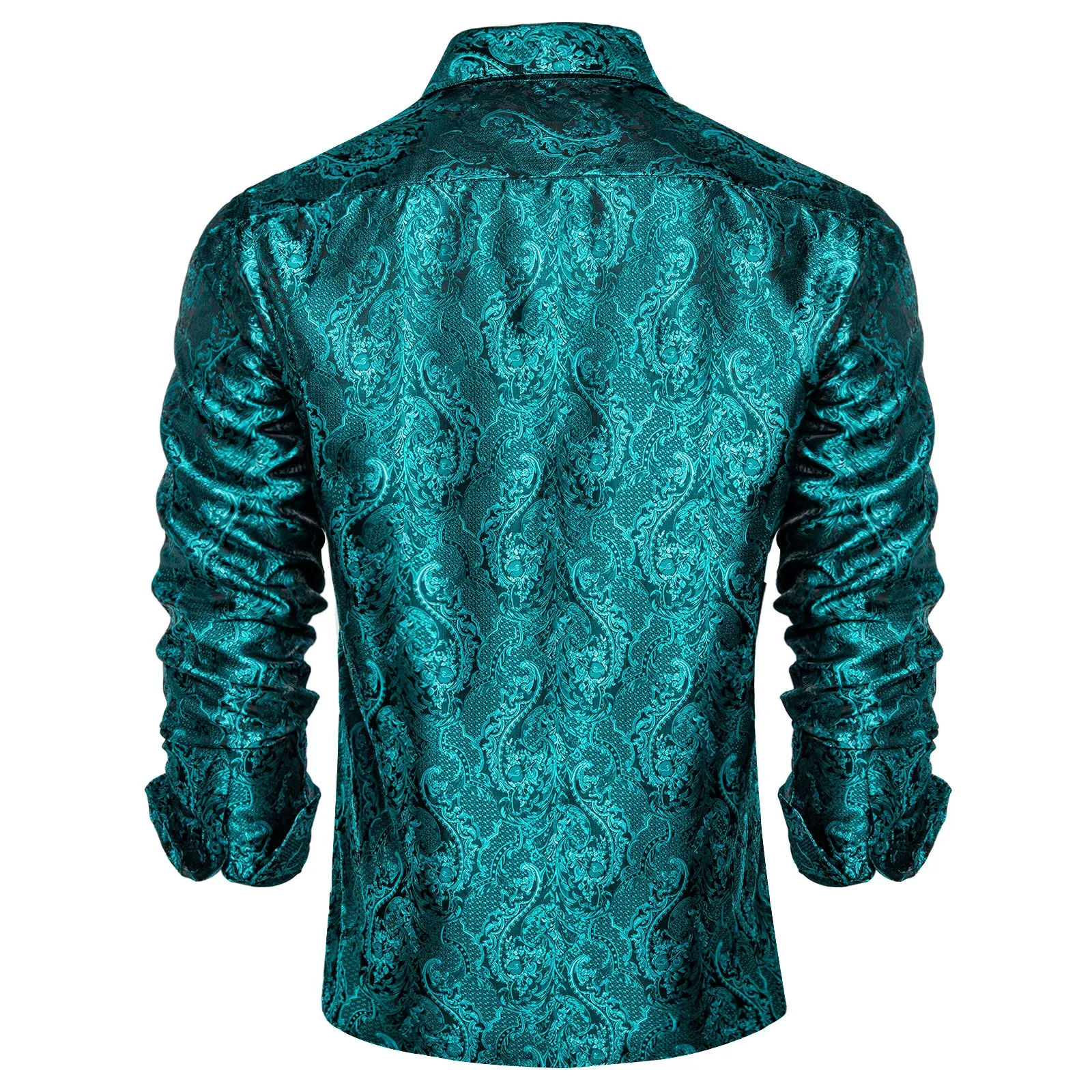 Dark Cyan Floral Silk Men's Long Sleeve Shirt