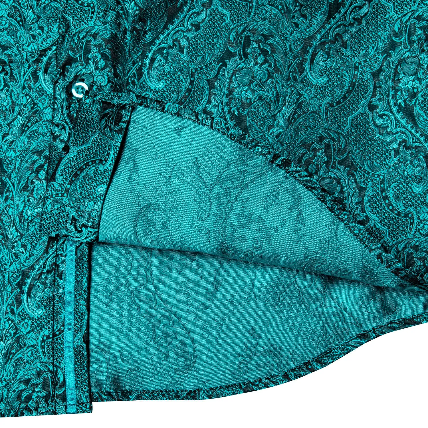 Dark Cyan Floral Silk Men's Long Sleeve Shirt