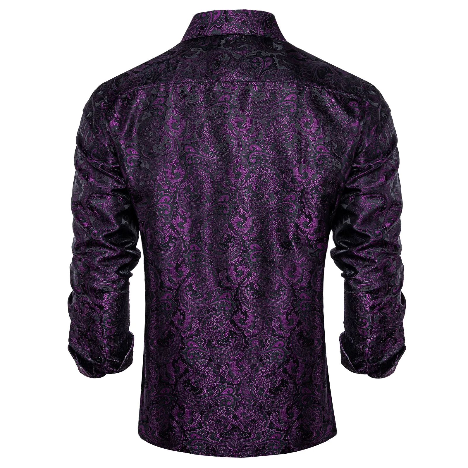 Dark Purple Floral Silk Men's Long Sleeve Shirt