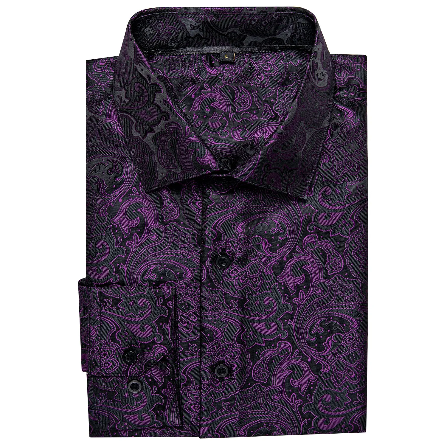 Dark Purple Floral Silk Men's Long Sleeve Shirt