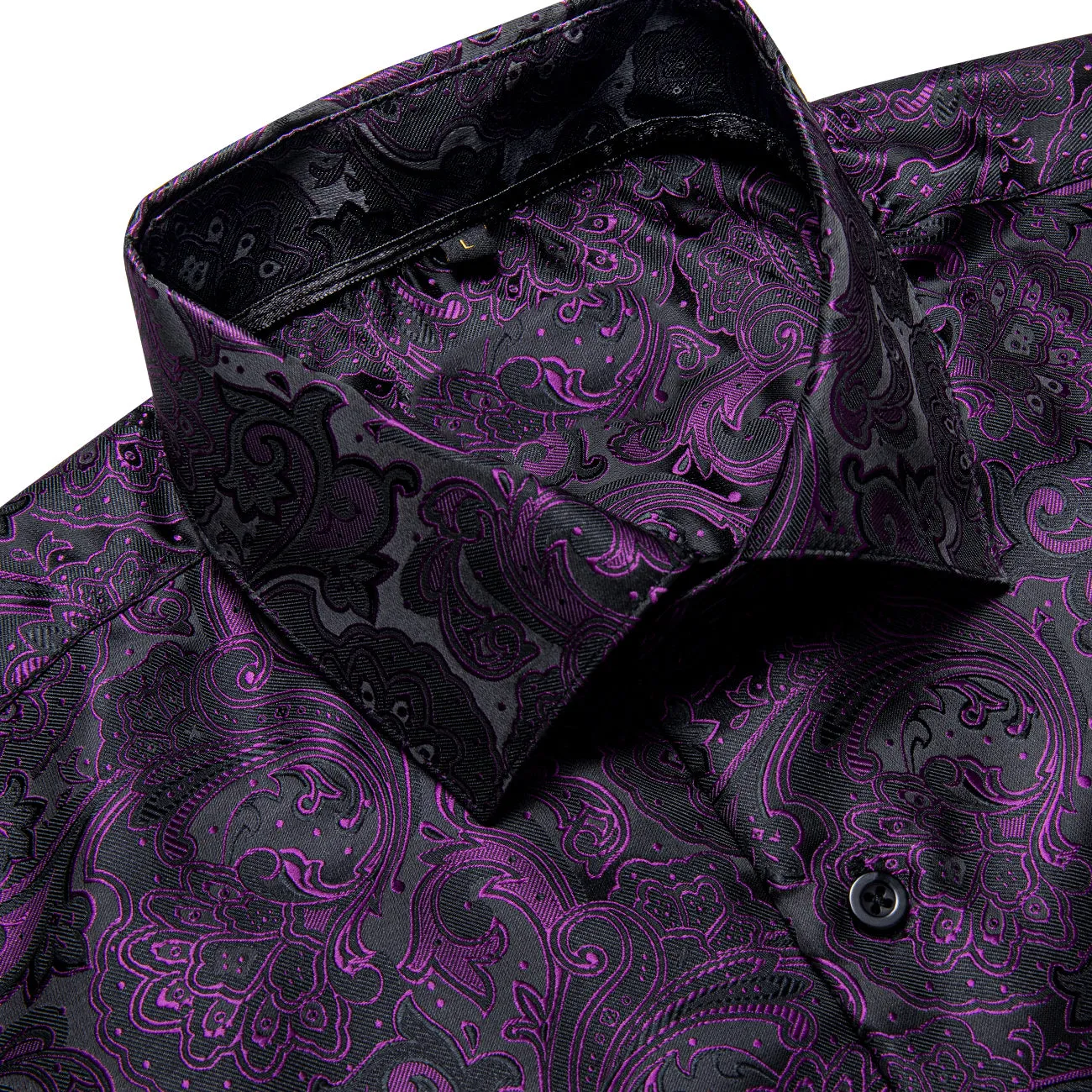 Dark Purple Floral Silk Men's Long Sleeve Shirt