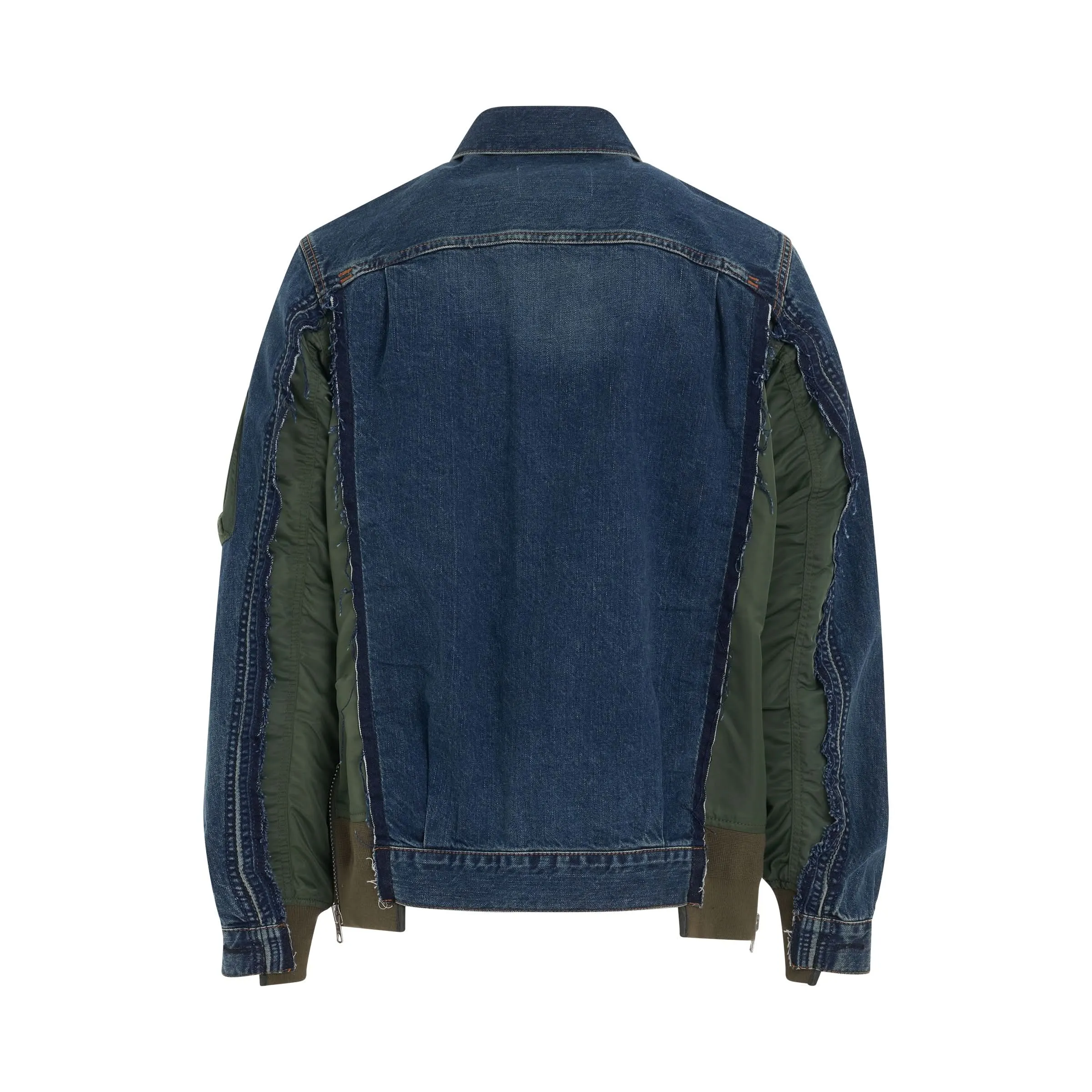 Denim x Nylon Twill Bomber Jacket in Blue