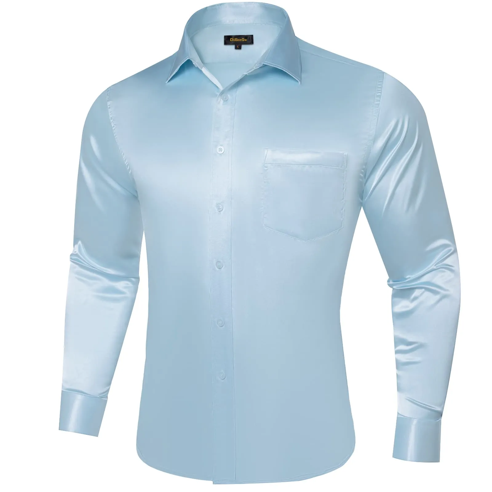 DiBanGu Collar Shirt Light Sky Blue Solid Men's Long Sleeve Button Up Shirt Jacket