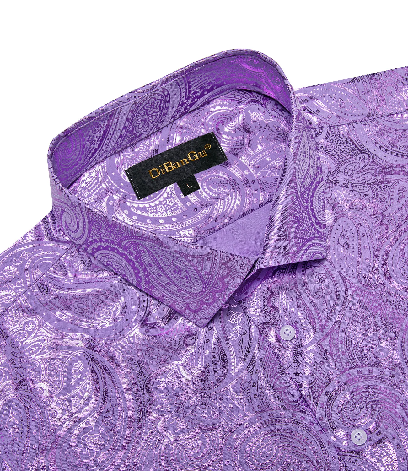 DiBanGu Orchid Purple Paisley Hot Stamping Button Up Long Sleeve Shirt for Men