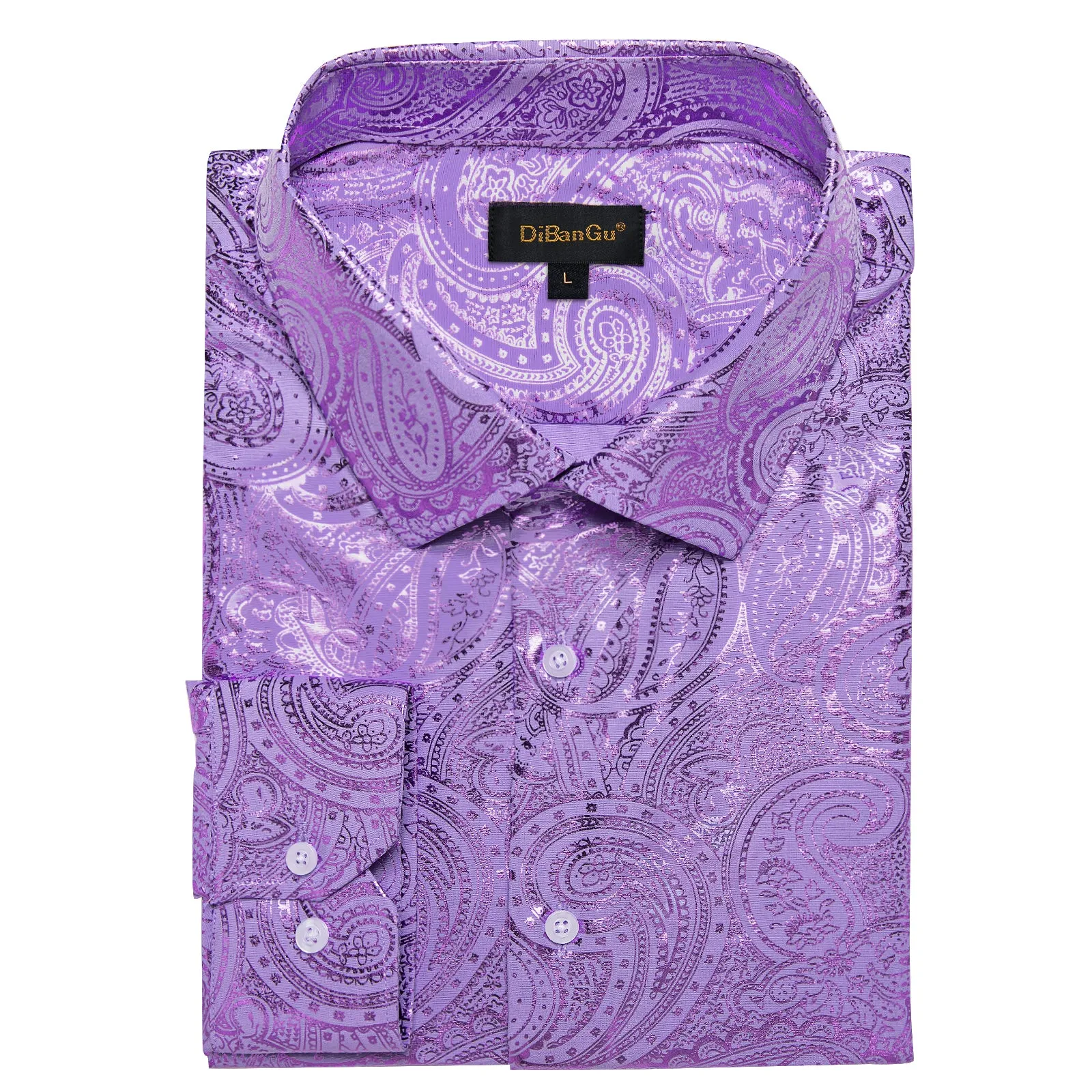 DiBanGu Orchid Purple Paisley Hot Stamping Button Up Long Sleeve Shirt for Men