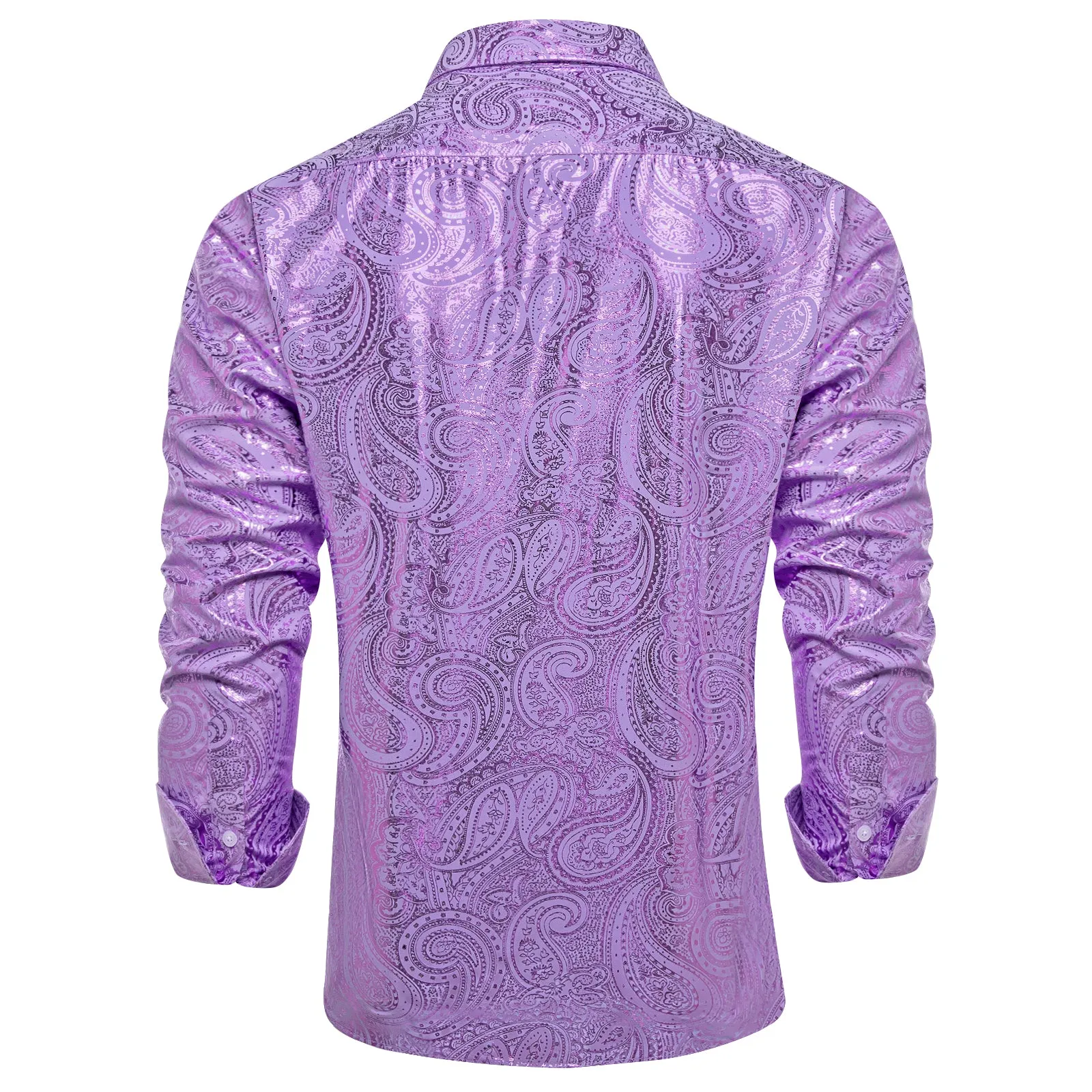 DiBanGu Orchid Purple Paisley Hot Stamping Button Up Long Sleeve Shirt for Men