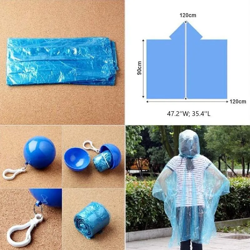 Disposable emergency raincoats in portable ball - be prepared