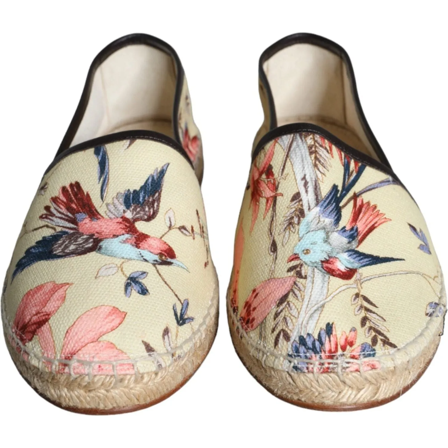 Dolce & Gabbana Beige Floral Canvas Espadrilles Slip On Shoes