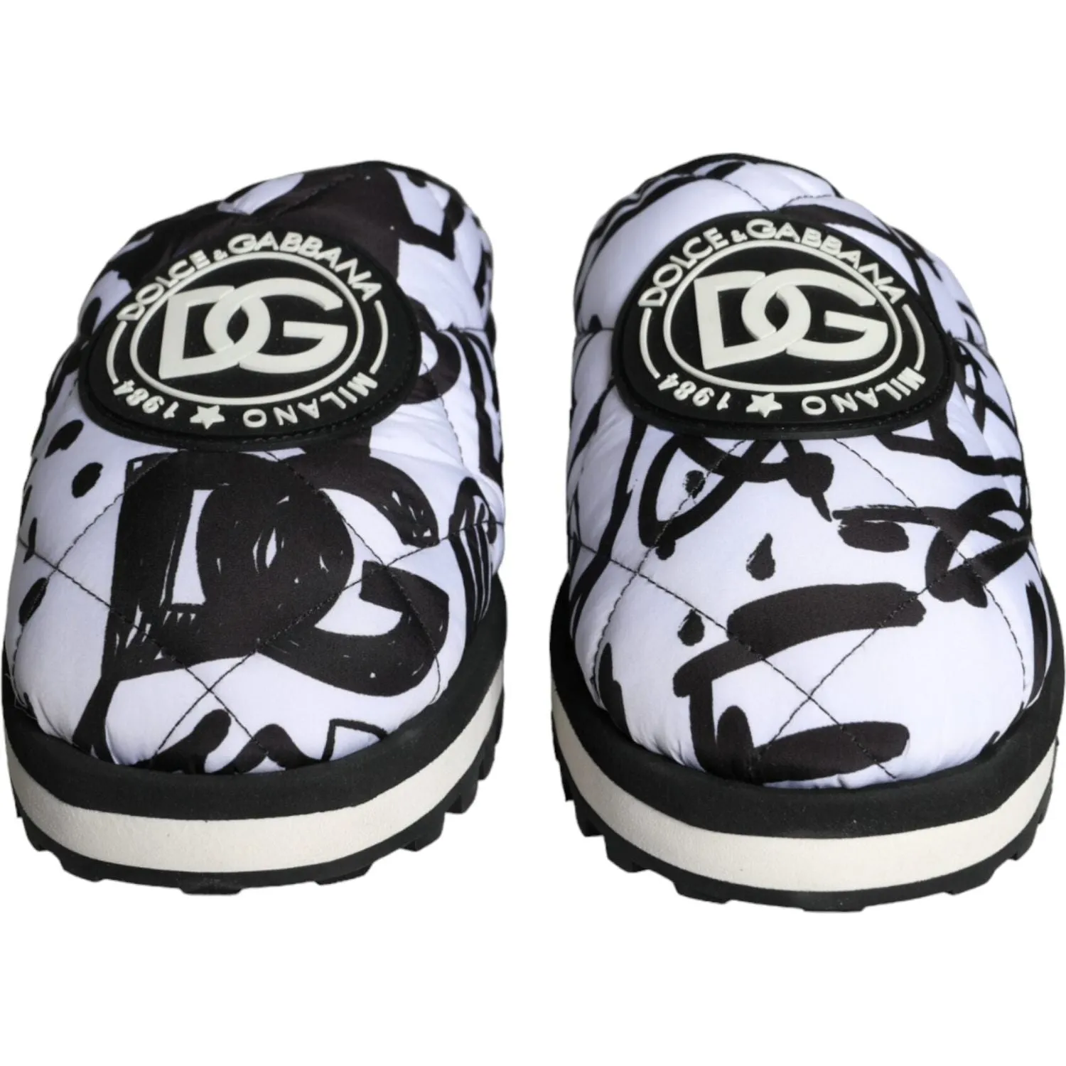 Dolce & Gabbana Black White Quilted Logo Sandals Slides Shoes