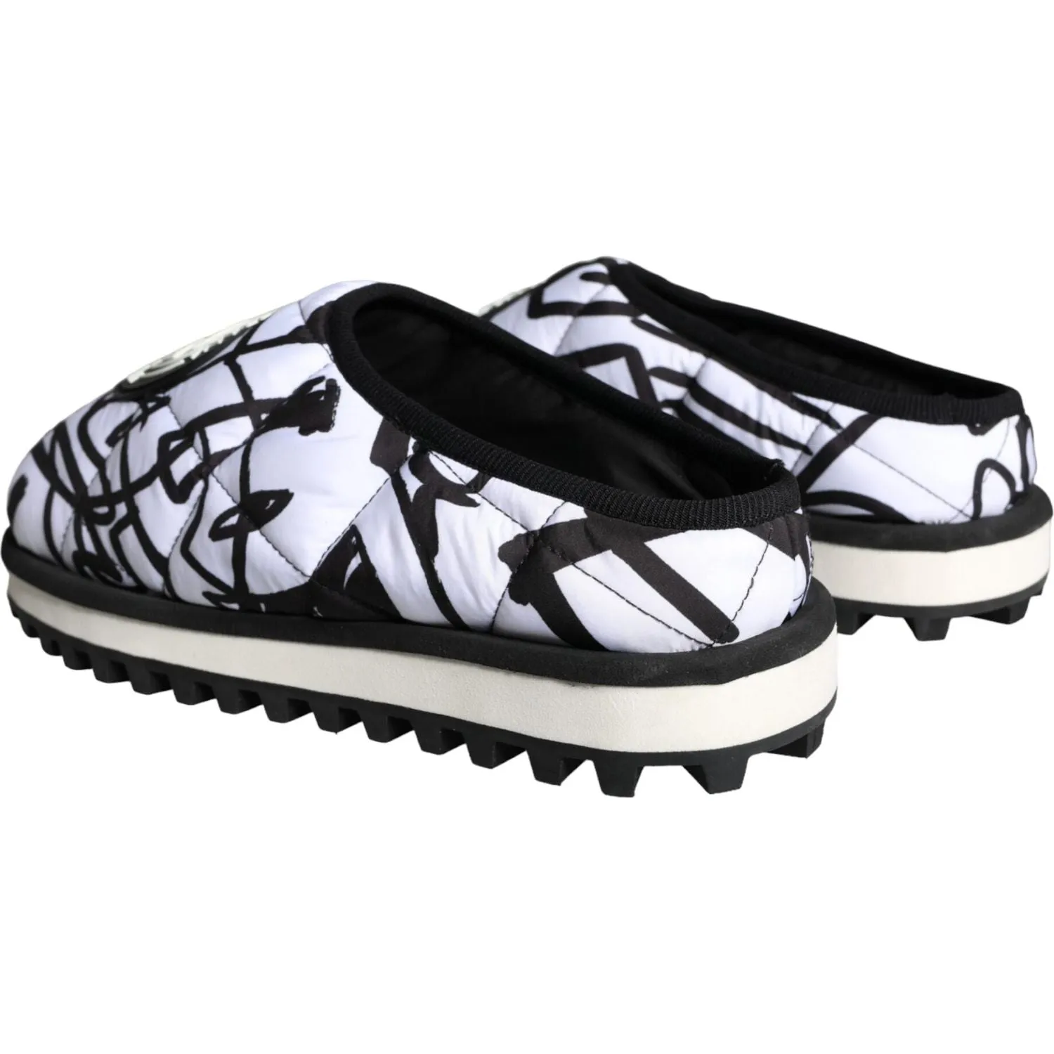 Dolce & Gabbana Black White Quilted Logo Sandals Slides Shoes