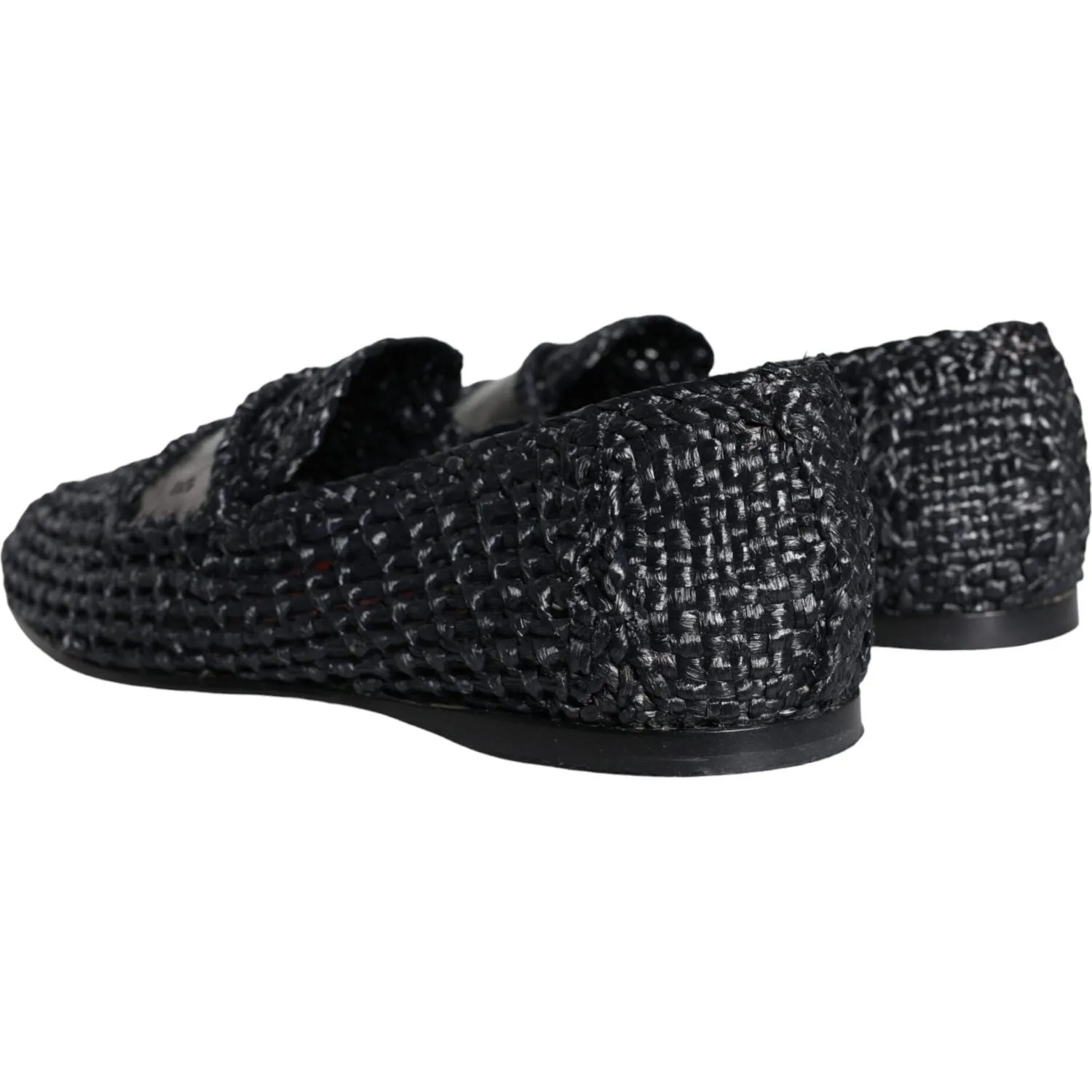 Dolce & Gabbana Black Woven Raffia Slip On Loafers Men Shoes