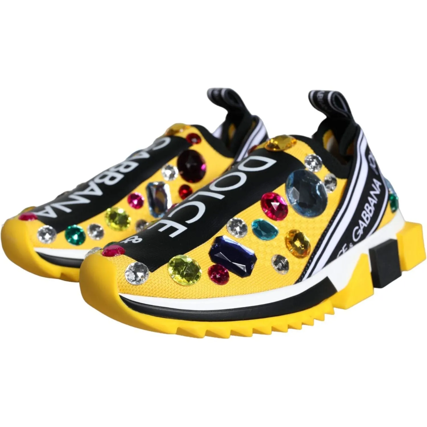 Dolce & Gabbana Yellow Sorrento Crystals Sneakers Womens Shoes