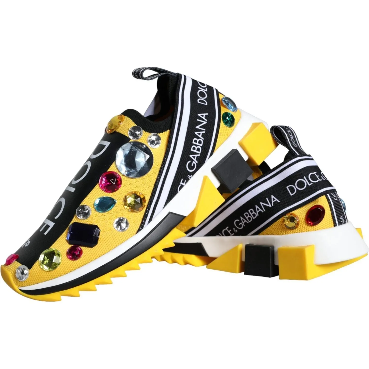 Dolce & Gabbana Yellow Sorrento Crystals Sneakers Womens Shoes