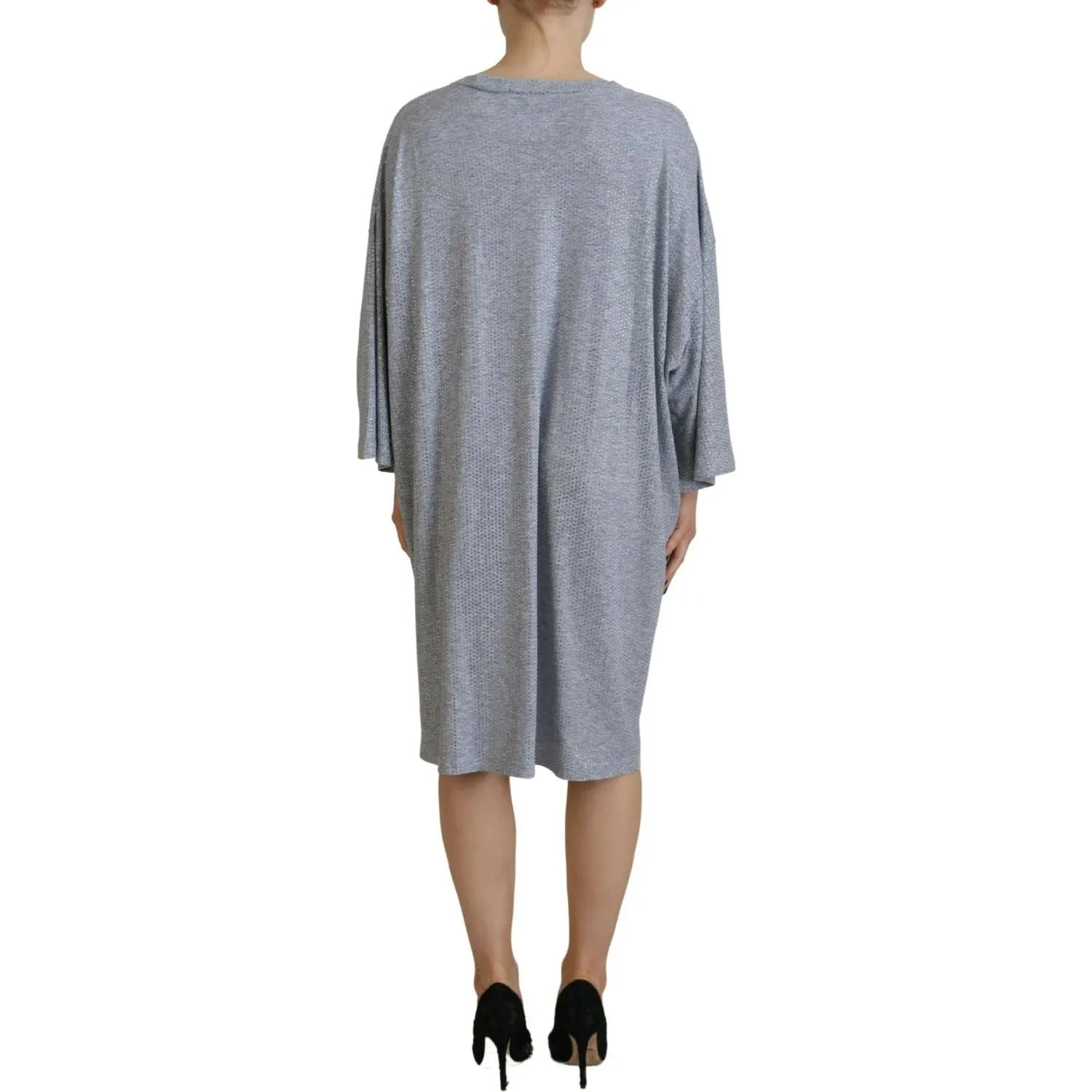 Dsquared² Gray Crystal Embellished Cotton Long Sleeves Dress