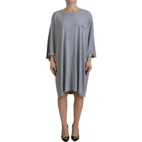 Dsquared² Gray Crystal Embellished Cotton Long Sleeves Dress