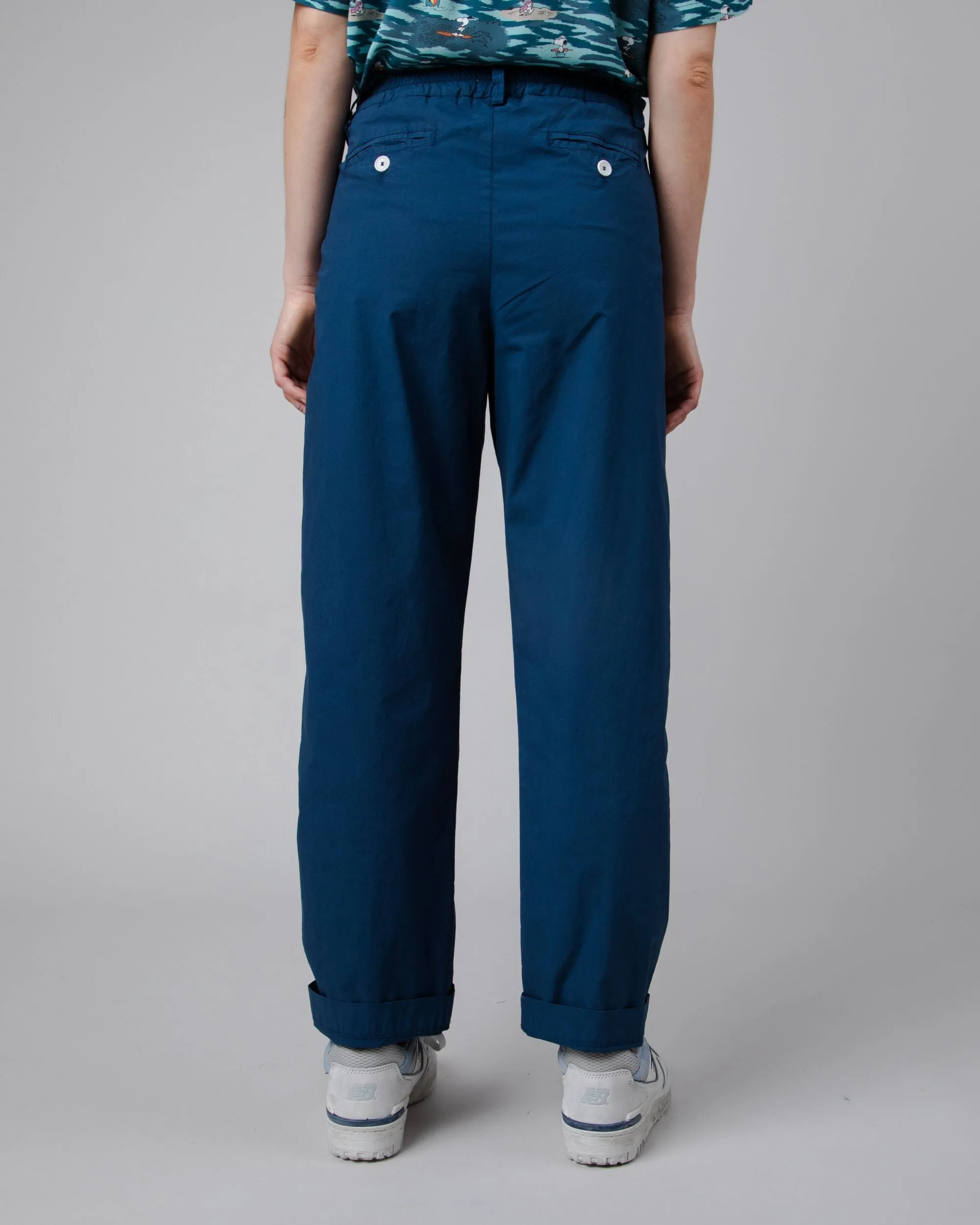 Elastic Pleated Chino Cotton Pants Navy