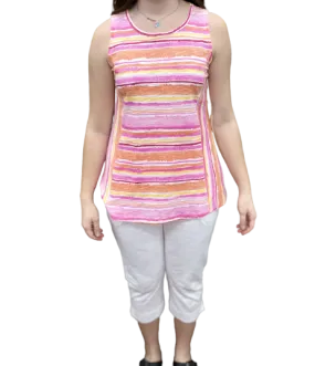 Escape by Habitat Wavy Stripe Seamed Tank Top E11702-Flamingo - 1 ONLY SIZE SMALL - 20% OFF