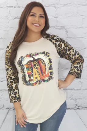 Fall leopard sleeve T-shirt