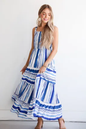 FINAL SALE - Impressively Darling Blue Striped Tiered Maxi Dress