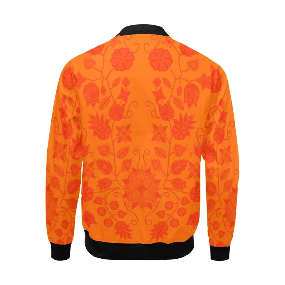 Floral Beadwork Real Orange Bomber Jacket for Men