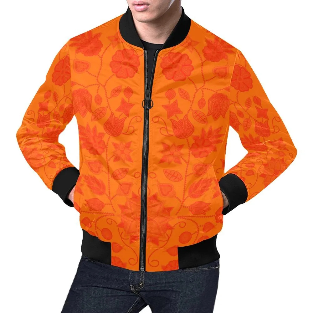 Floral Beadwork Real Orange Bomber Jacket for Men