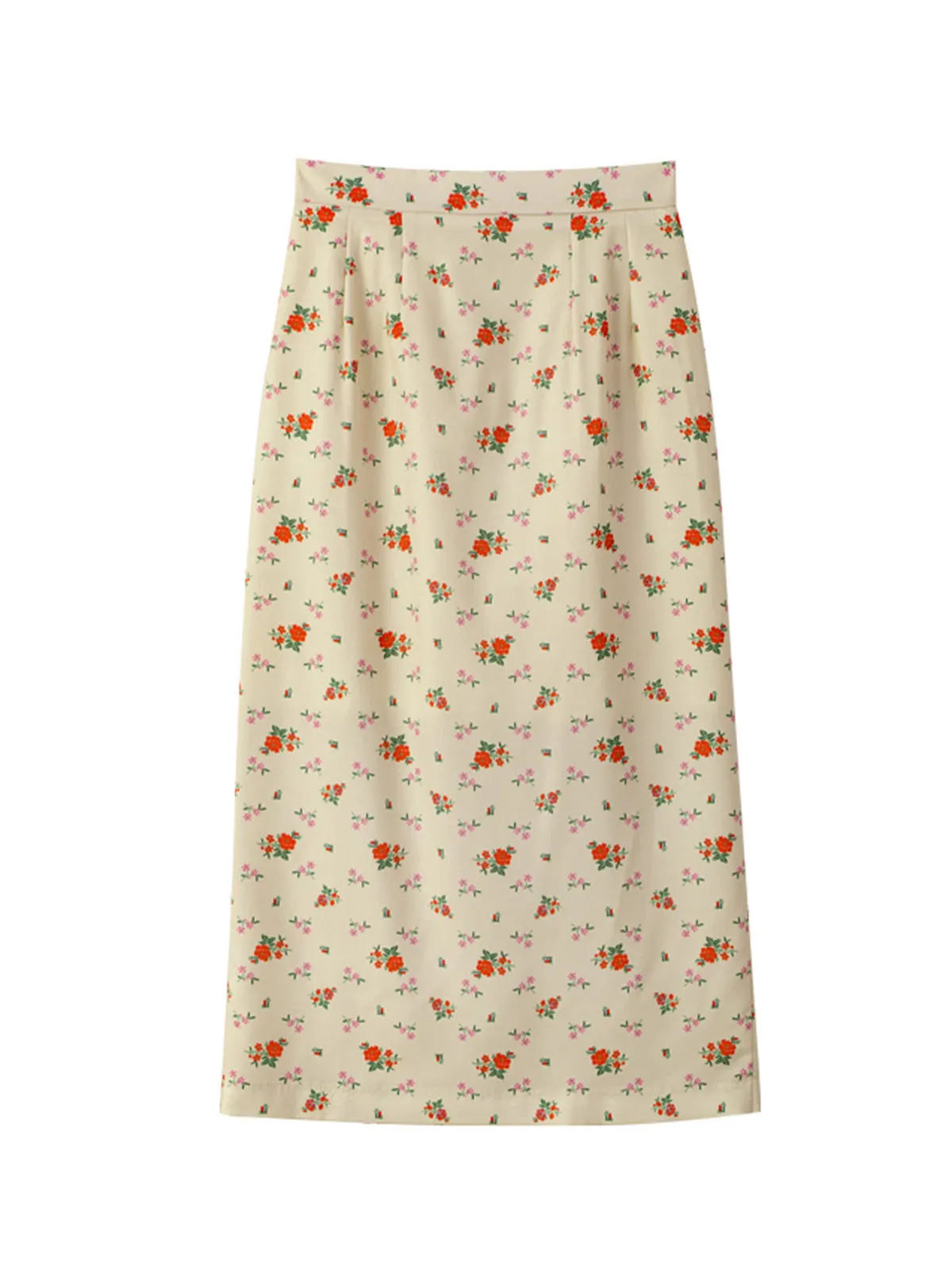 Flower Print Chiffon Pencil Midi Skirt - Beige