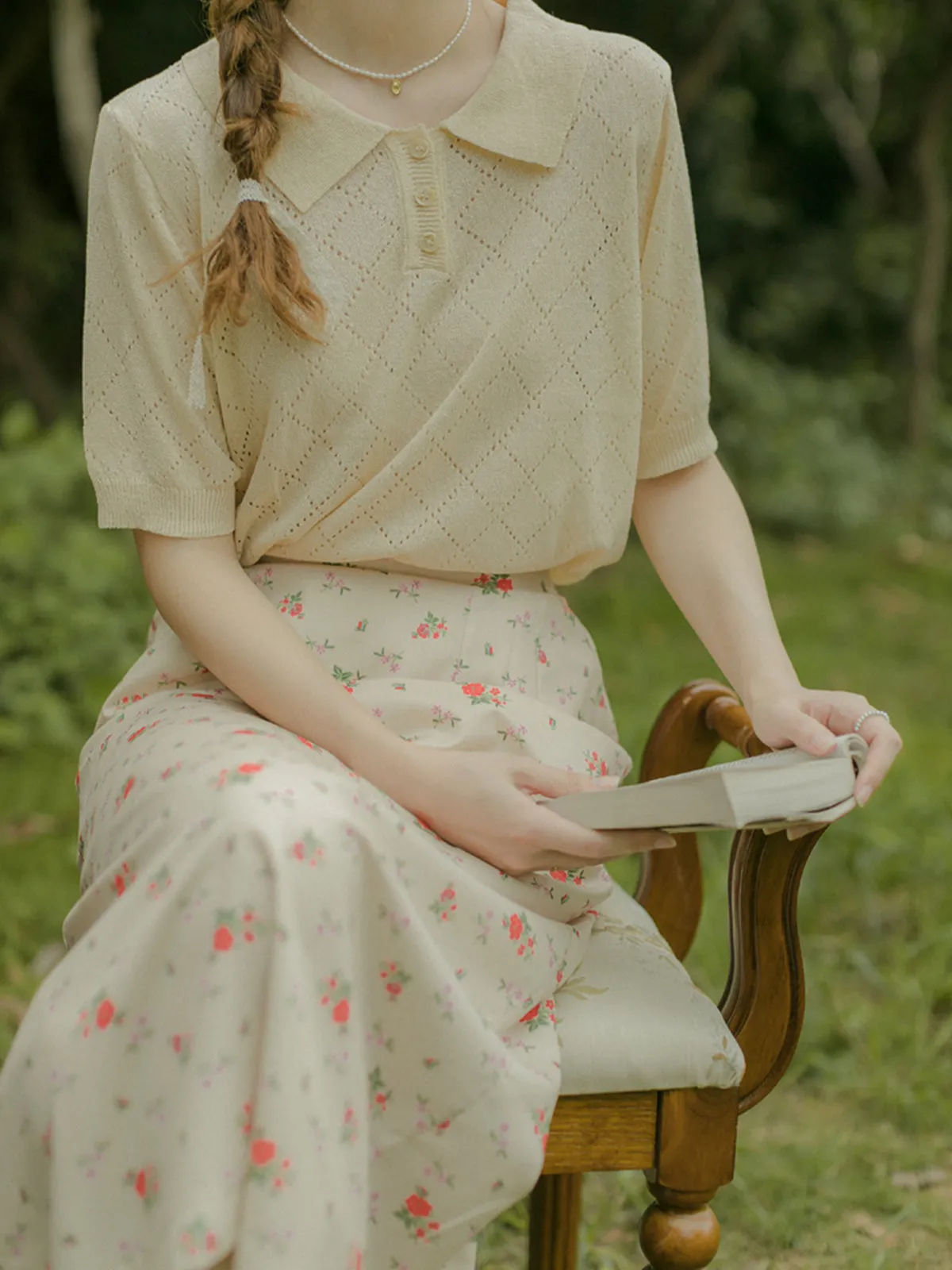 Flower Print Chiffon Pencil Midi Skirt - Beige