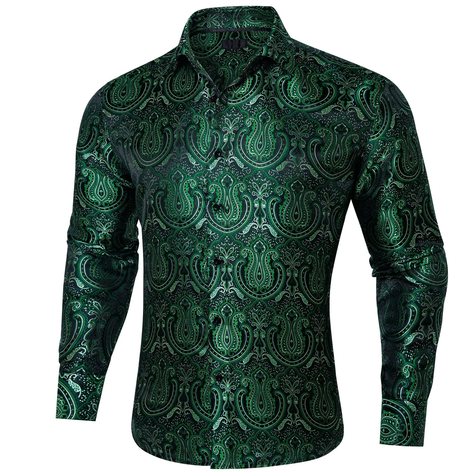 Forest Green Pailsey Silk Men's Long Sleeve Shirt