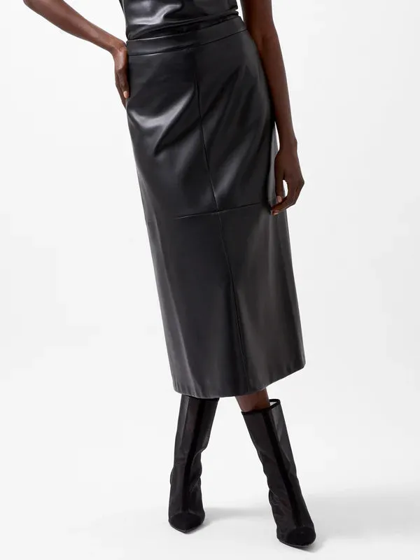 French Connection Crolenda PU Midi Skirt-Blackout-73XAM