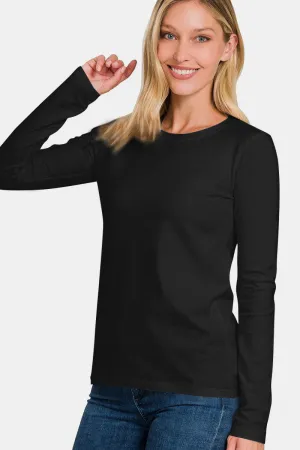 Full Size Solid Color Round Neck Long Sleeve T-Shirt