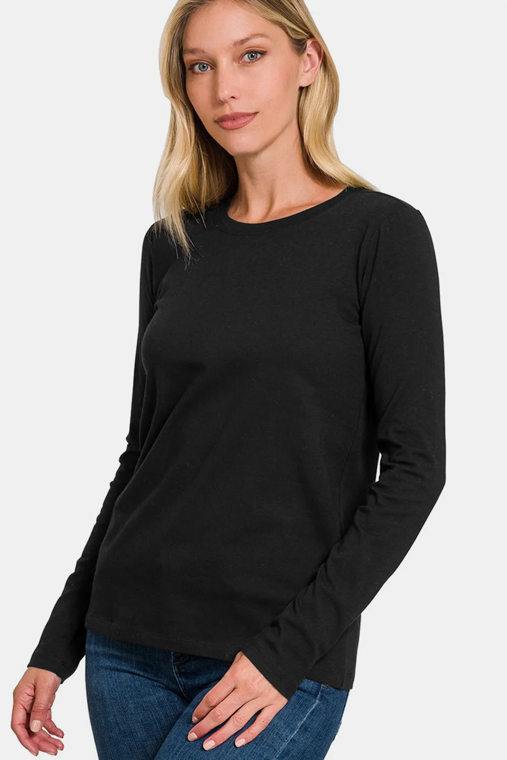 Full Size Solid Color Round Neck Long Sleeve T-Shirt