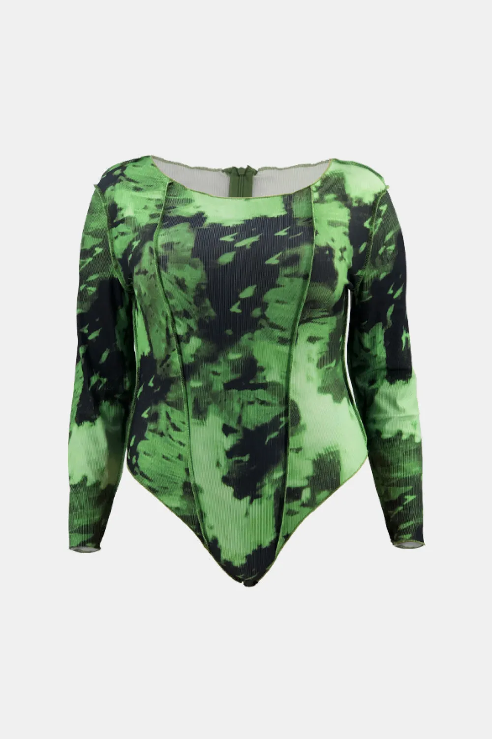 Full Size Tie-Dye Exposed Seam Round Neck Bodysuit