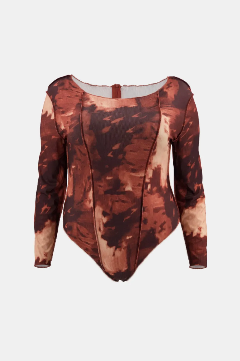 Full Size Tie-Dye Exposed Seam Round Neck Bodysuit