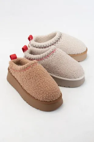 Fur Platform Sherpa Slippers in Beige