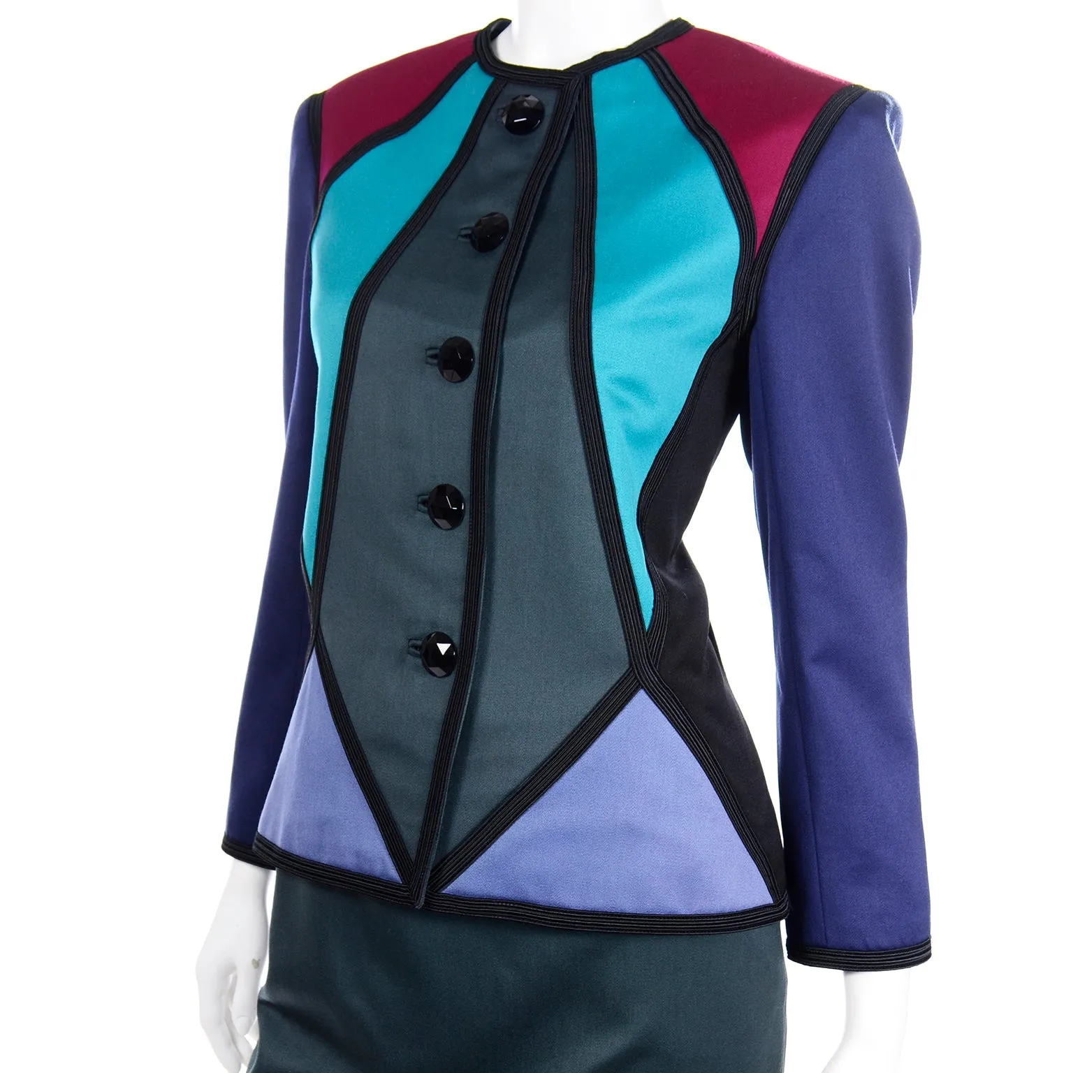 F/W 1988 Yves Saint Laurent Geometric Color Block Skirt Suit w 2 Skirts