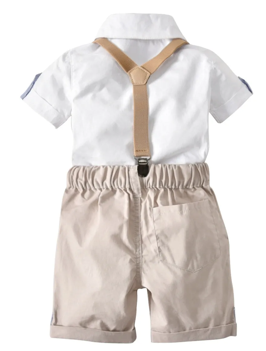 Gentleman Suit, White Shirt,  Bowtie, Chino Shorts And Suspenders #2000112