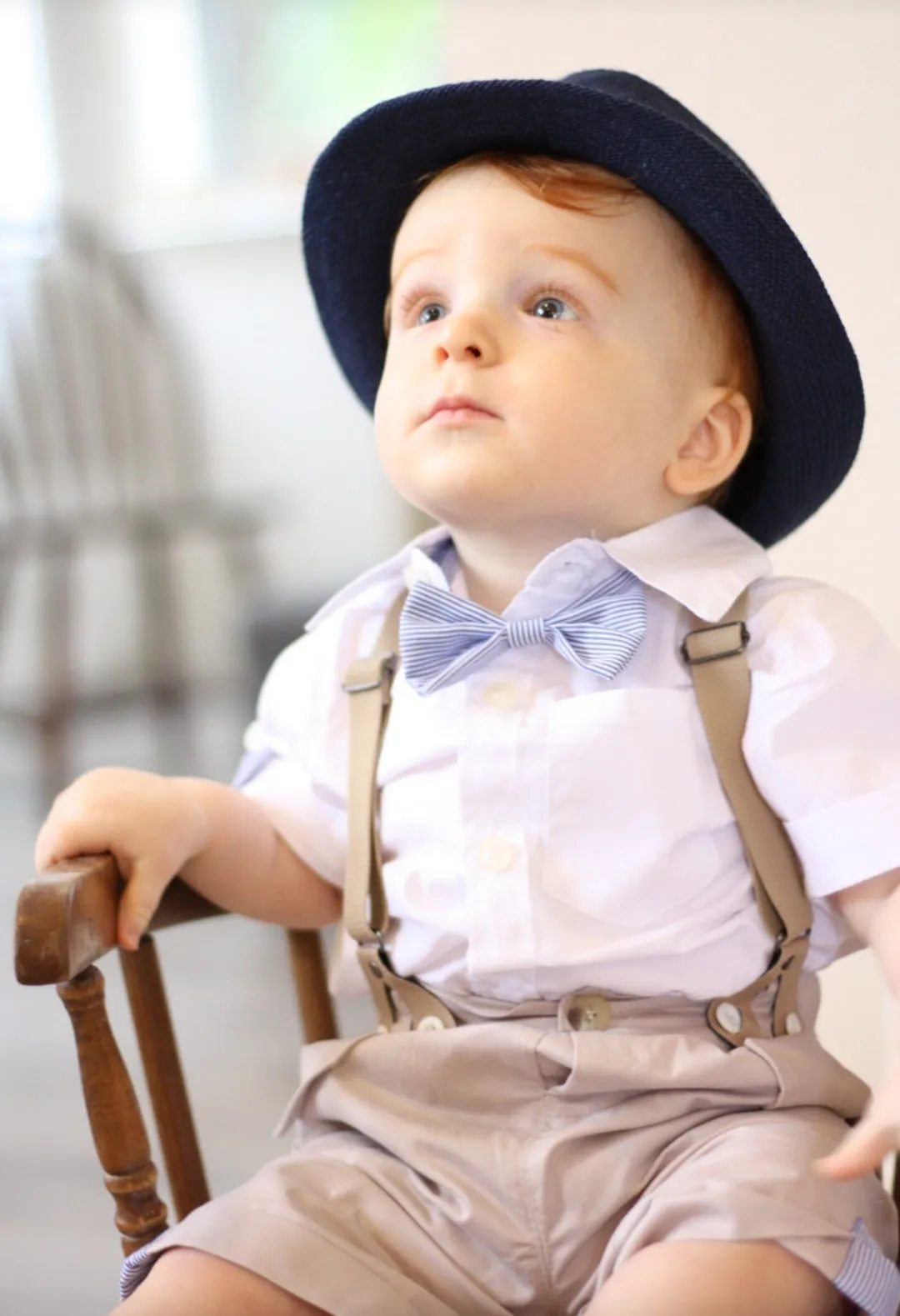 Gentleman Suit, White Shirt,  Bowtie, Chino Shorts And Suspenders #2000112